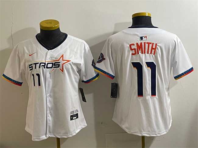 Women%27s Houston Astros #11 Cam Smith White 2025 City Connect Limited Stitched Jersey